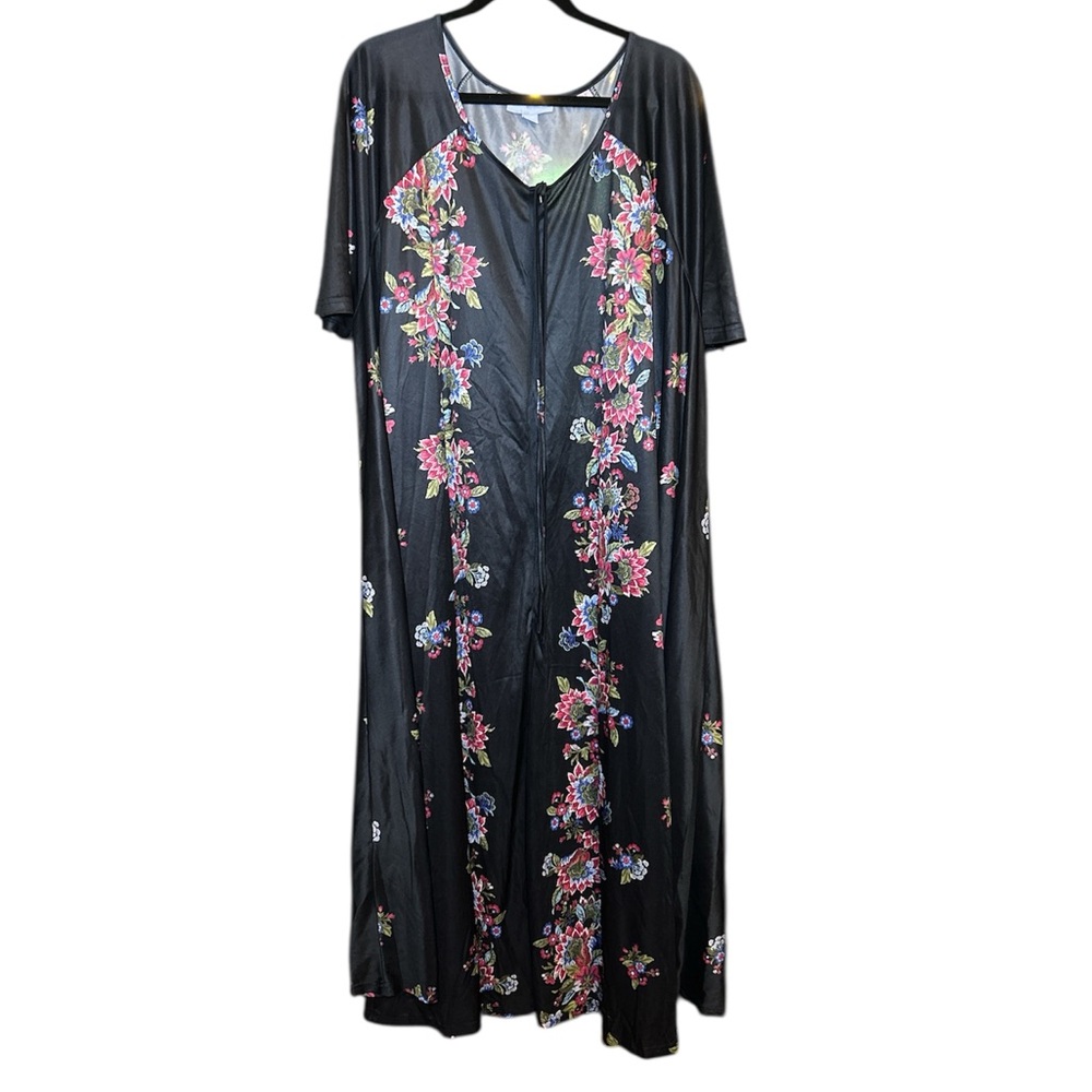Only Necessities Black Caftan Lounger Black Floral  - 2X